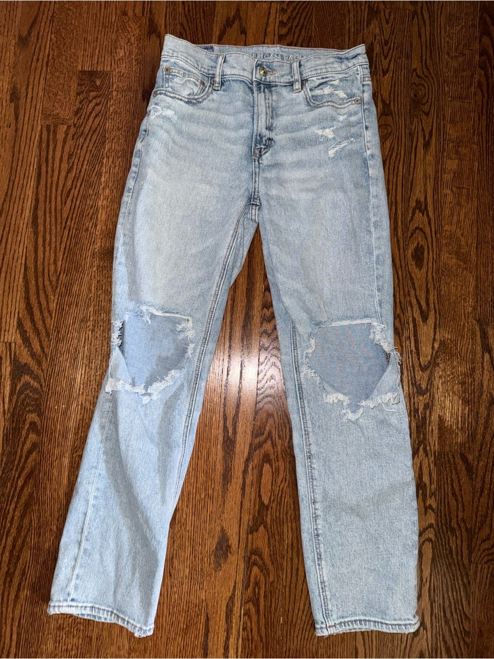 American Eagle Outfitters Light Blue Distressed Straight Leg Jeans